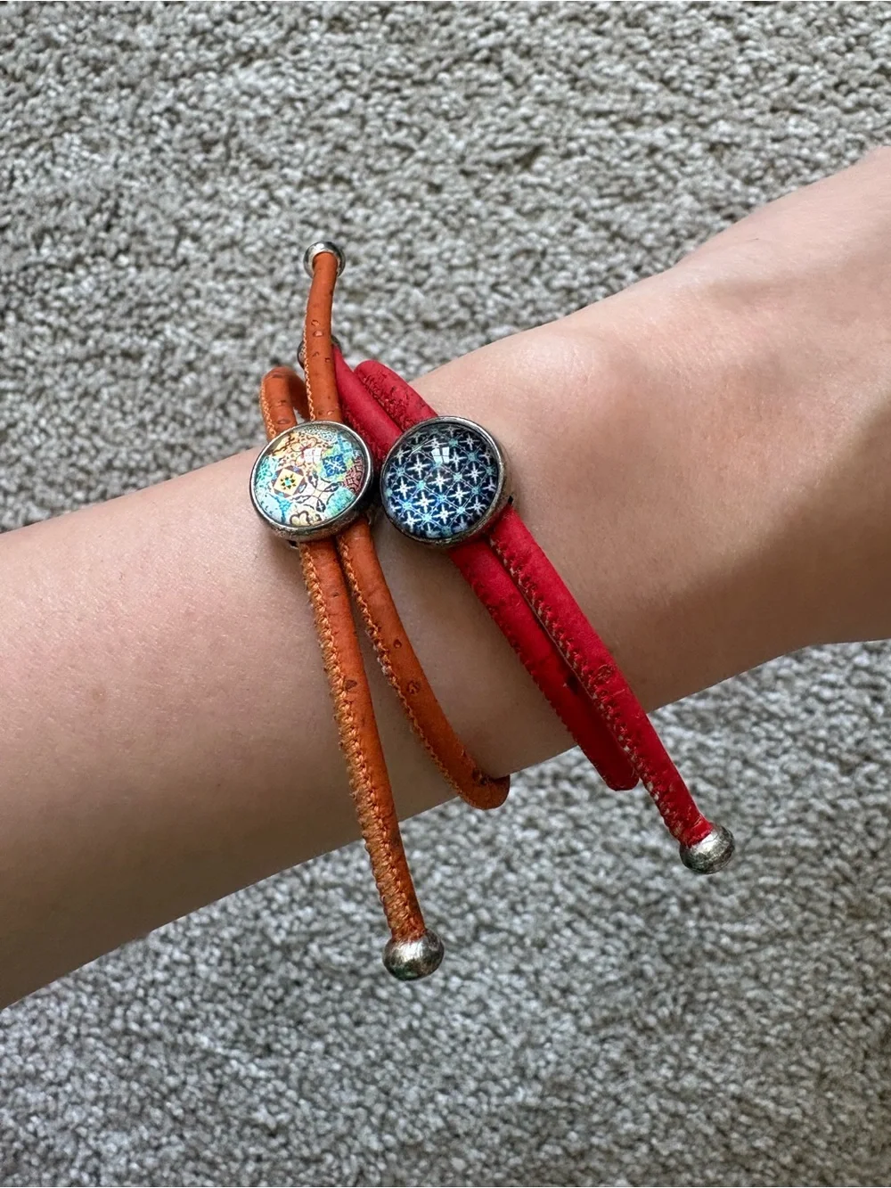 Orange and Red Decorative Cork Wrap Bracelets - Unbranded